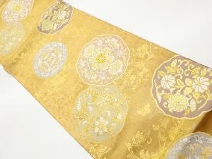 引箔華紋に花唐草・蝶模様織出し袋帯